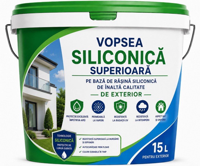 Vopsea Siliconică Superioară pe bază de rășină siliconică de înaltă calitate DE EXTERIOR 15 L