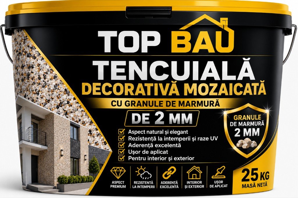 TENCUIALA DECORATIVA MOZAICATA CU GRANULE DE MARMURA DE 2 MM LA 25 KG